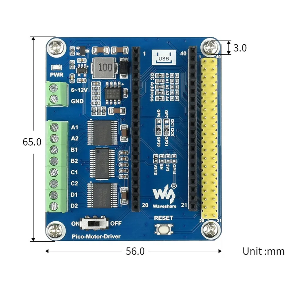 Raspberry Pi Pico DC Motor Driver 4-way DC Motos 12C Interface PCA9685 Driver Chip Board 2WD or 4WD Driving For DIY Electrical