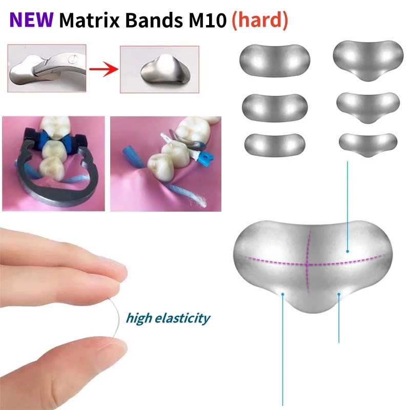 50 Pz Dental Matrix Bands Sezionale Sagomato Matrici Metalliche Matrix Bands M10 Hard High Elasticity Matrici Materiali Odontoiatrici