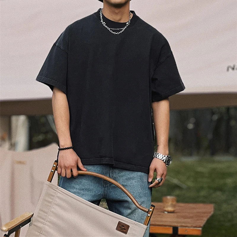 

2023 Japanese Streetwear High Quality Distressed T-Shirts Harajuku Short Sleeve Men Clothing Summer Korean Loose Tops Male