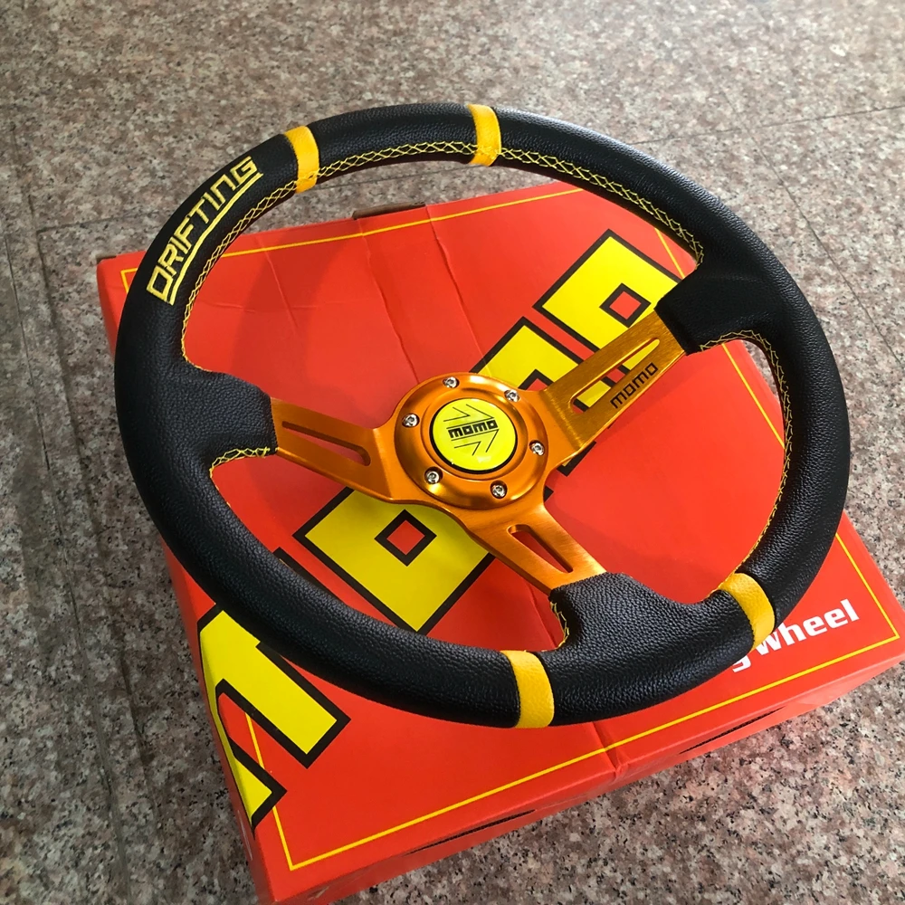 

JDM 14Inch Deep Drifting MOMO PVC Leather Steering Wheel Racing Sport MOMO Steering Wheel Volantes For TOYOTA Mitsubishi VW BMW