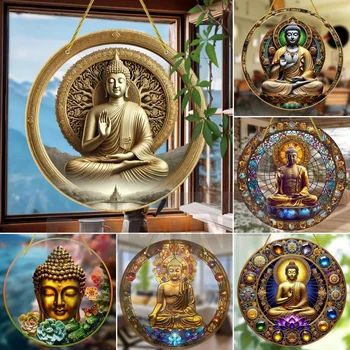 🌿🙏 Classic Buddha Sun Catchers – Acrylic Stained Glass-Style Spiritual Window Art 1