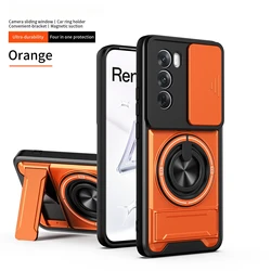 Enhanced Protective Phone Case with Sliding Camera Cover and Dual Bracket Magnetic Ring for Realme V60 PRO (Orange)