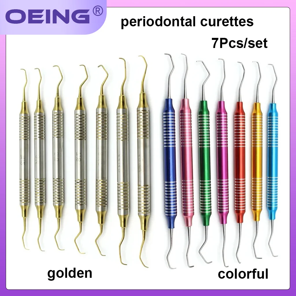 7Pcs/Set Dental Curettes Perio Scalers Gracey Curette Curettes Bone Tooth Scaler Cleaning Periodontal Oral Care Teeth Whitening