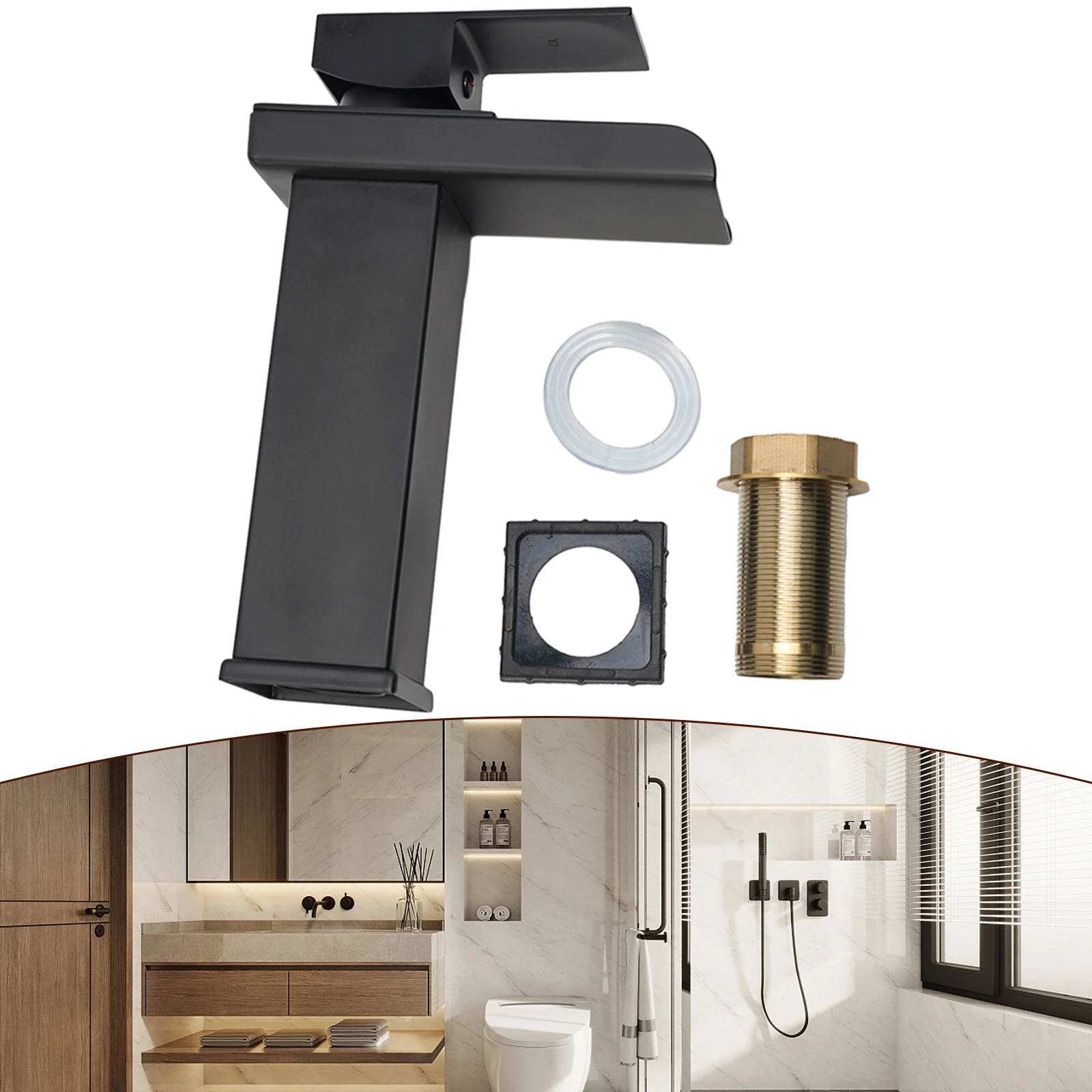 

Black Copper Core Faucet Household Waterfall Faucet Bathroom Basin Faucet Installation Hot And Cold Water Mixing Faucet