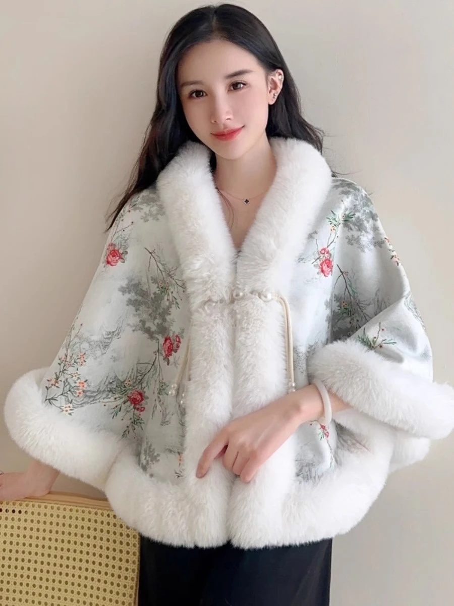 Elegant Sweet Chinese Vintage Style Faux Fur Cape Women