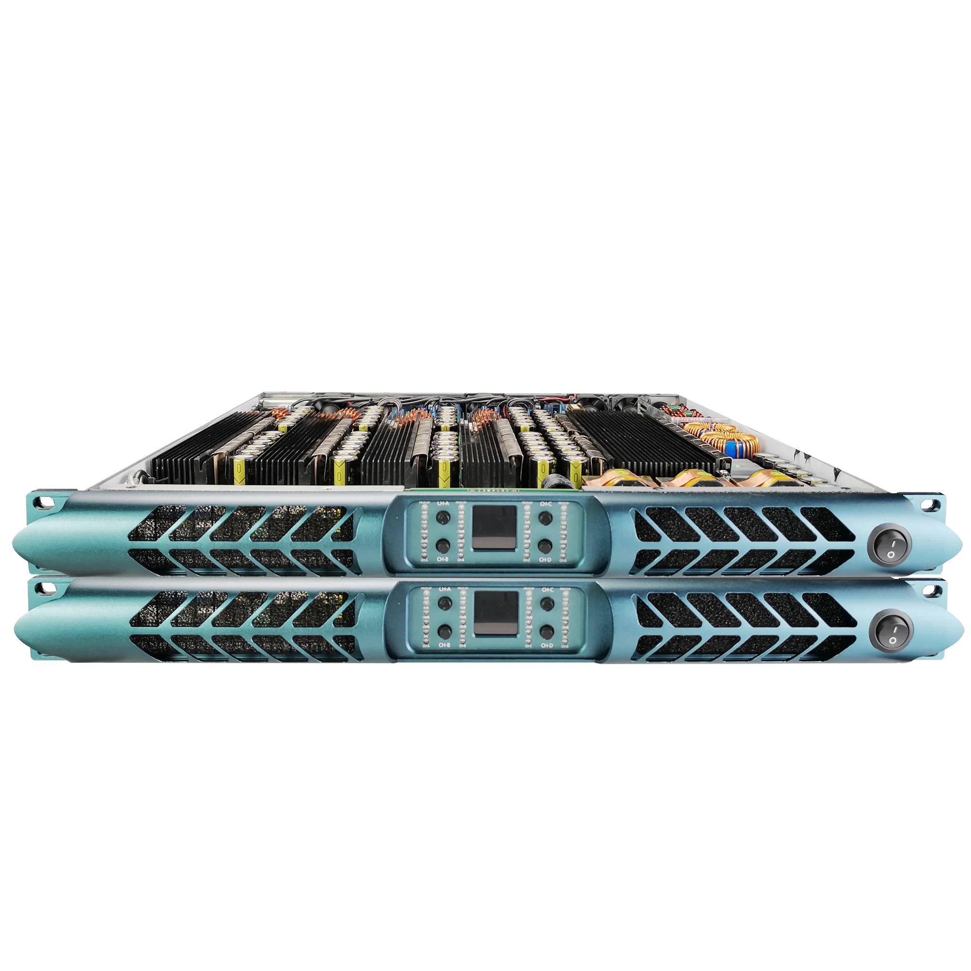 전문가용 클래스 D 1u 파워 앰프 옵션, 블랙 및 블루 컬러, 2 채널 2000W DJ 시스템, 2*18 인치 서브우퍼용 설계