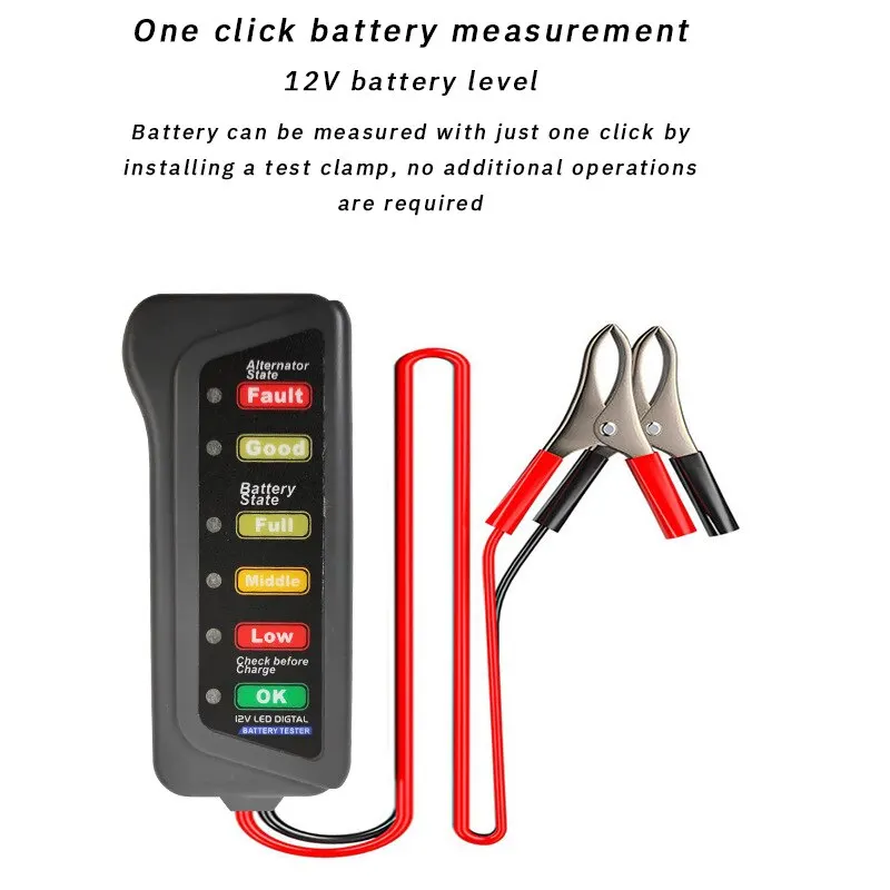 Battery Tester Automobile Motorcycle Car Testers ABS Red Yellow Green Display 12V Level