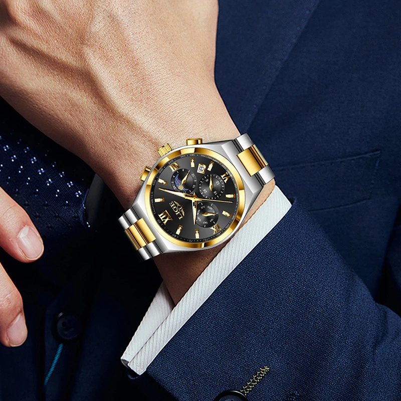 LIGE New Sport Chronograph Quartz Wristwatch Men Fashion Business Men Watch Stainless Steel Waterproof Military Watches For Men