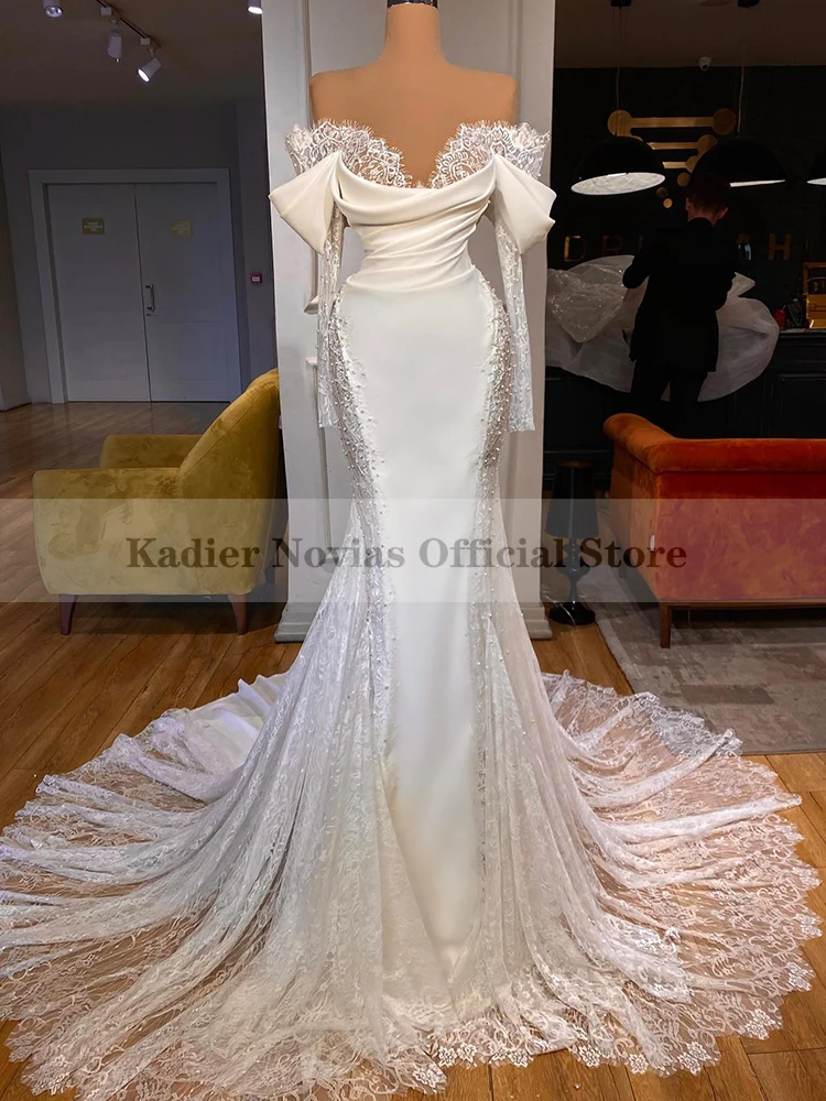 

KADIER NOVIAS Long Sleeves Off White Mermaid Wedding Dresses 2023 for Women Bridal Gown Pearls Beading Vestidos De Novia