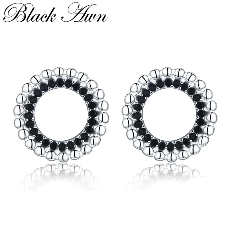 

[BLACK AWN] Vintage Silver Color Earrings Round Stud Earrings for Women Fashion Jewelry T202