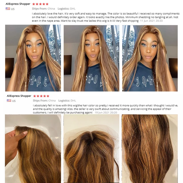 30 Inch Straight Highlight Wig Human Hair 13×4 Ombre Straight Blonde Colored Lace Front Wig For Women 4×4 Brown Colored Wigs 6