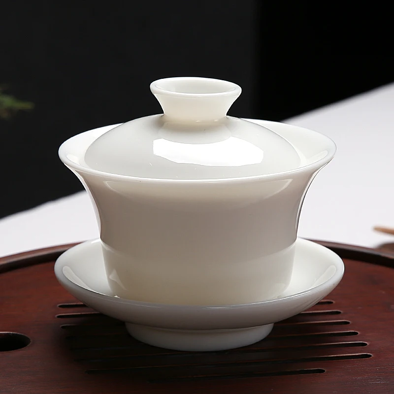 [GRANDNESS] Chinese Ceremony Gaiwan Tea Tureen Ceramic White Jade Porcelain teacup Cup 120ml