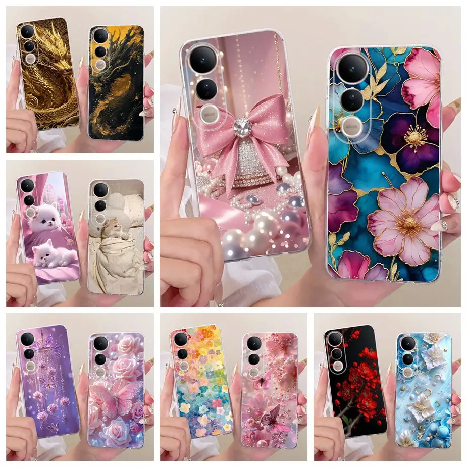 Luxury Bow Flowers Painted Soft Silicone Phone Case Cover