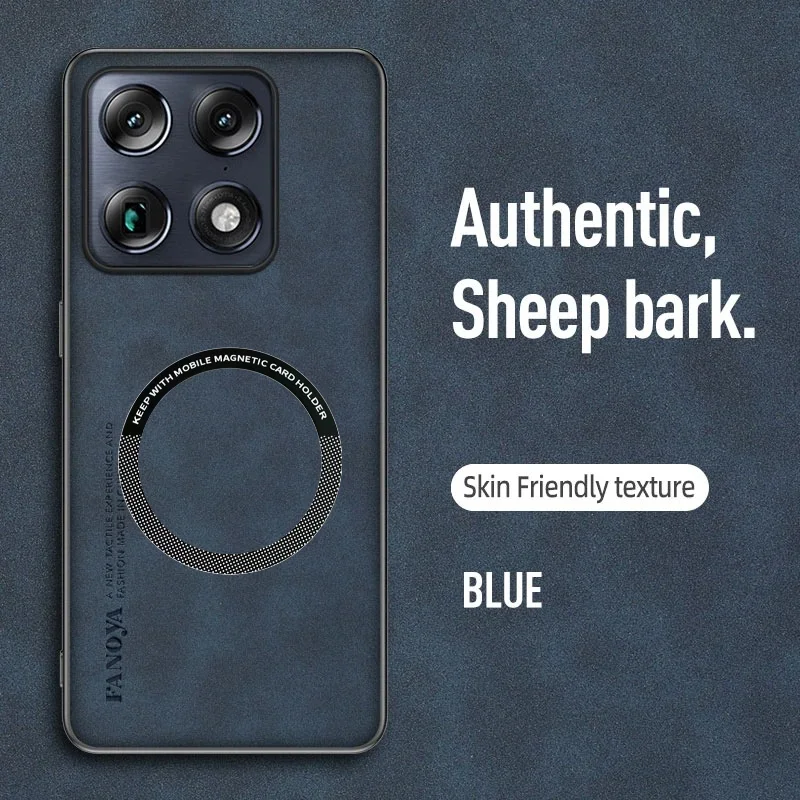 Premium Sheepskin Leather Case with Car Magnetic Mount and Anti-Drop Protection