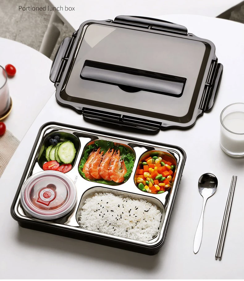 Lunch Box Stainless Steel Bento Box Large Capacity Adult Five Compartments  Portable Insulation Compartment Heating Container