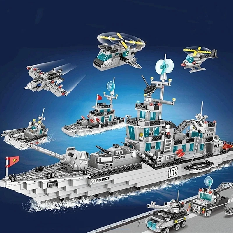 Navy War Chariot Ship Army Boat Plane Model Warships Building Blocks Construction Set for Boys Bricks Toys Christmas Gifts building block toy building block toys building block kits