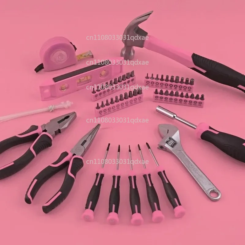 63피스 여성용 핑크 공구 세트 휴대용 보관함 가정 수리 DIY 공구 키트 편리한 선물 (홈 인테리어용)