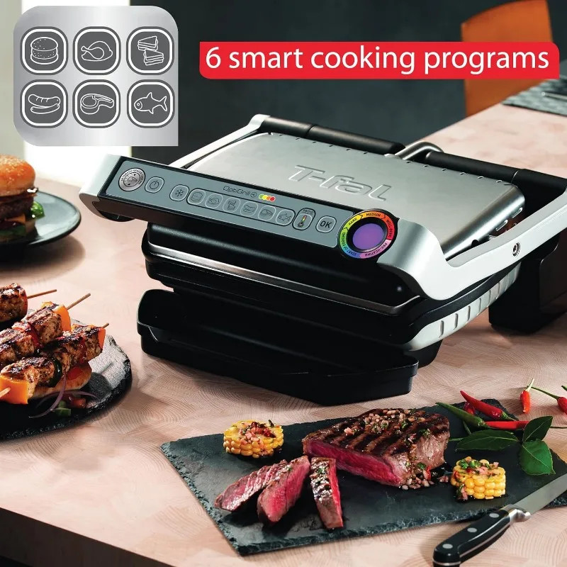 Stainless Steel Electric Grill 4 Servings 6 Automatic Cooking, Intelligent grilling rare to well-done,Nonstick Removable Plates 3