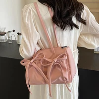 2025 Korean Style Bow Nylon Shoulder Bag – Foldable Large Capacity Women’s Commuter Tote, Fashionable Sweet Design Handbag