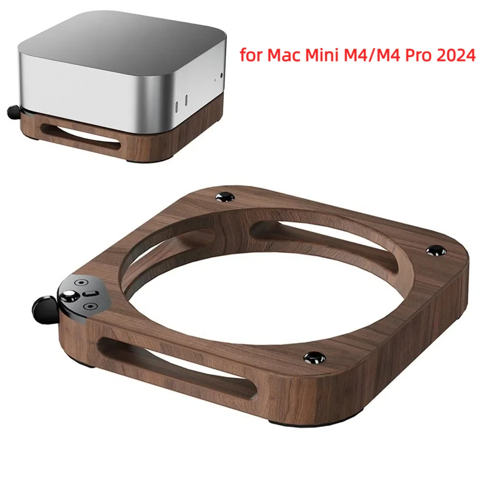 호두 나무 스탠드 외부 스위치 버튼이있는 방진 호스트베이스 호스트 마운트 Mac Mini M4/M4 Pro 2024 용 PC 액세서리