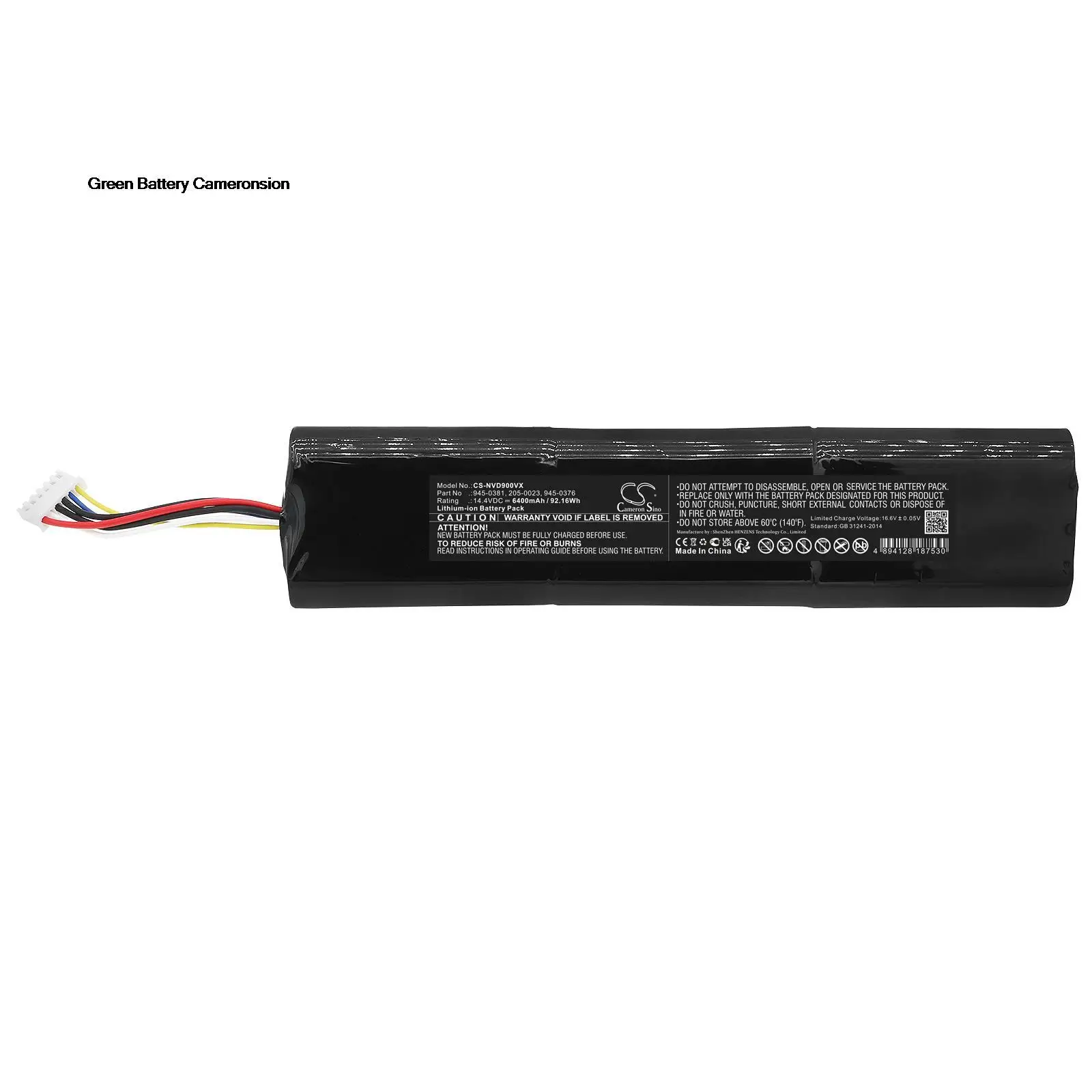Greenbattery Cameronsino 6400Mah 92.16Wh 14.4V Batteria Agli Ioni Di Litio Sottovuoto Per Neato Robotics D8,Botvac D9,945-0373,905-0596,205-0023