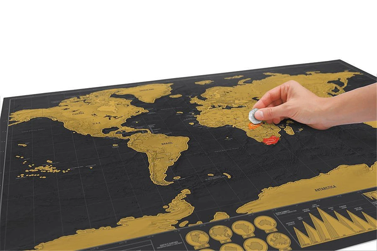 42x30cm Markable World Scratch Map Gold Foil Black Scratch Map Scratch