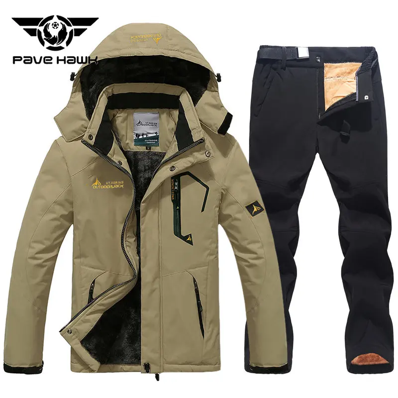 Men Winter Ski Jacket Pants Suit Thickening Warm Waterproof Windproof Hooded Fleece Outdoor Mountain Snowboard Skiwear Set winter jacket,ski jacket,men snow jumpsuit