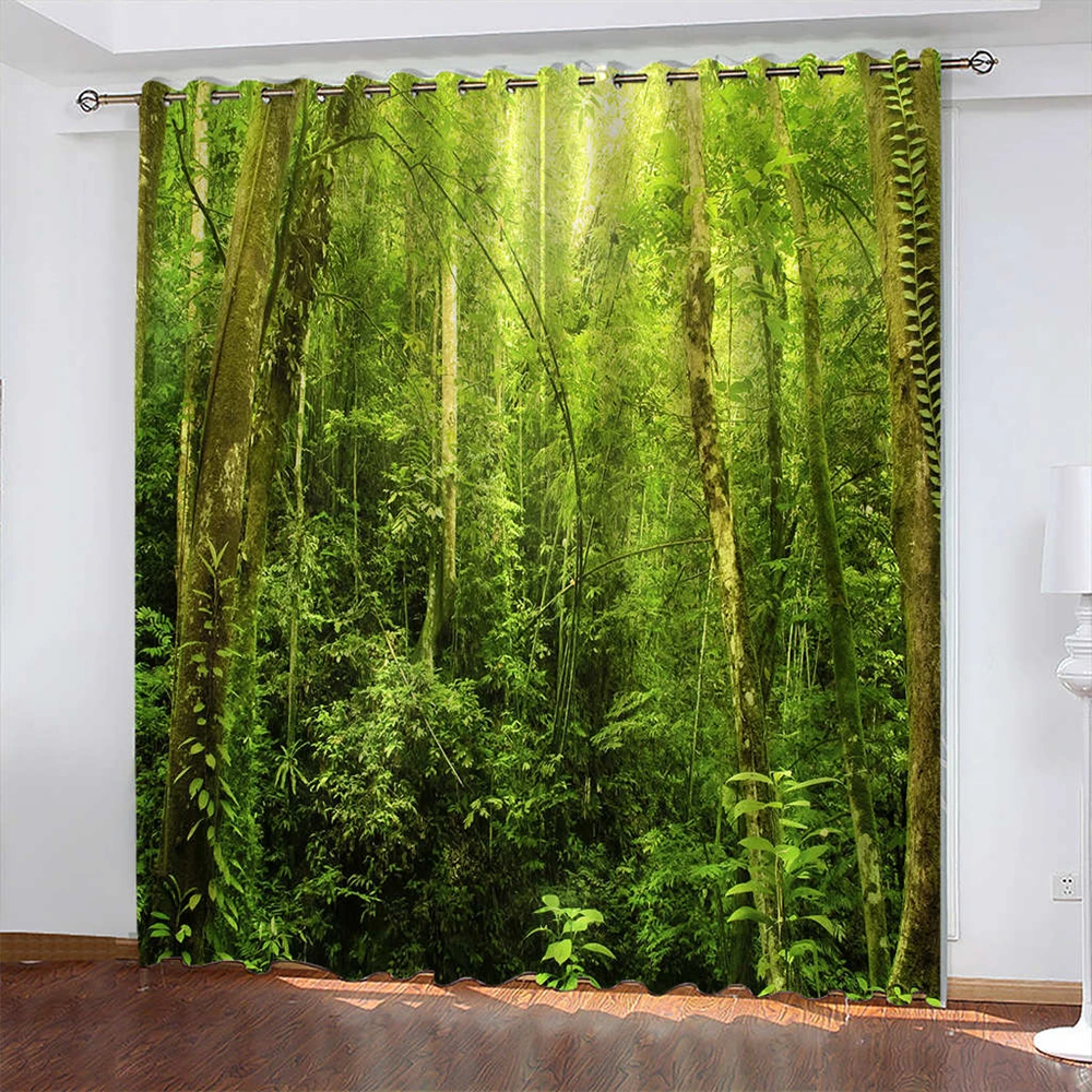 

Virgin Forest 3D Print Green Curtain Biparting Open Blackout Curtain Cortina De Sombra Bedroom Living Room Flat Window