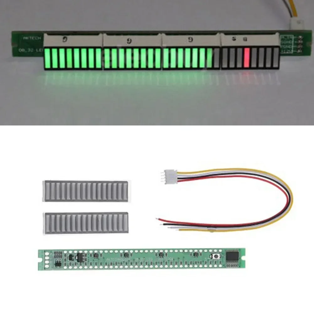 Music Sound 32 Level Indicator VU Meter 24 Green + 8 Red Color Level Indicator 32 Liquid LED Bars 4Pin Cable Parctical 6