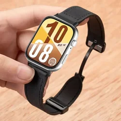 Leather and Silicone Sports Strap with Magnetic Buckle - Durable Watchband Accessory for Huawei Watch Fit 4 (Black)