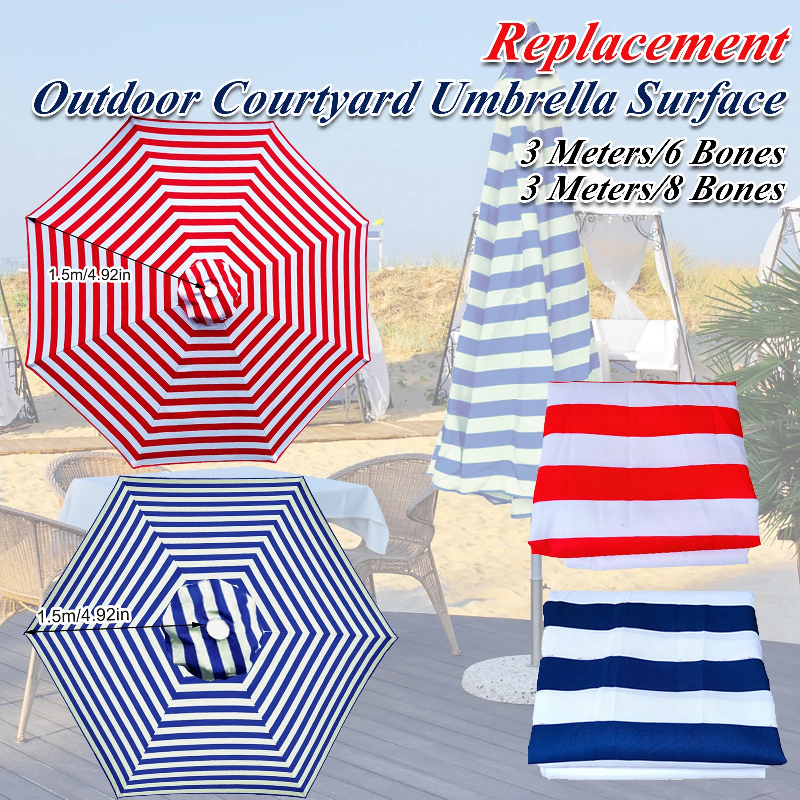 

Сменный зонт для поверхности 3 м, 6/8 костей, для наружного двора, Солнцезащитная и Непромокаемая ткань, полиэстер, Солнцезащитный зонт для поверхности