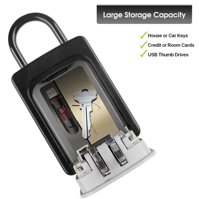 4-digit Key Lock Box Portable Combination Lockbox Wall-Mounted Key Storage Box Resettable Code Safe Security Lock Box for Home 5