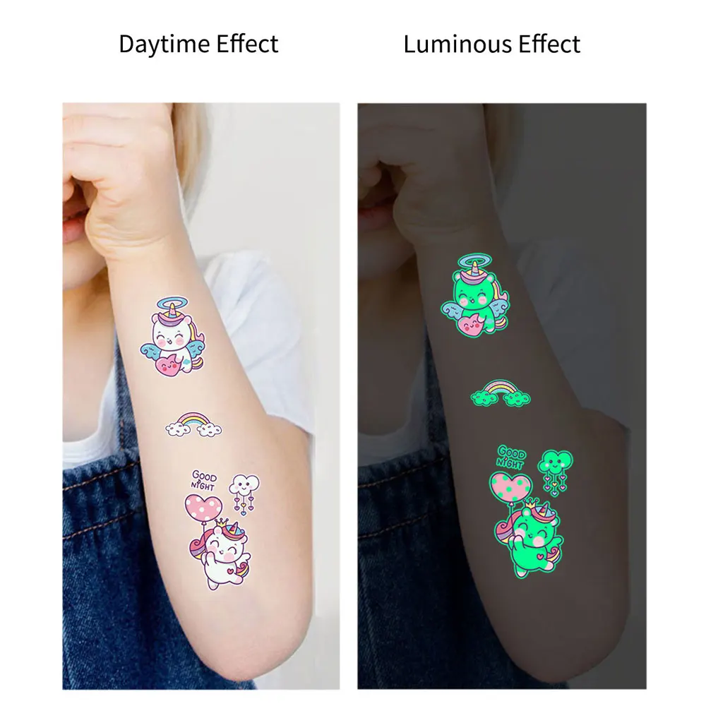 Tattoo sticker 5pcs/Set Luminous Kids Temporary Colorful Animal Mermaid Dinosaur Unicorn Space Cute for Children