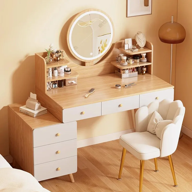 

Nordic Girls Dressing Table Chair Drawer Mirror Corner Dressing Table Storage Light Espejo Tocador Living Room Sets Furniture