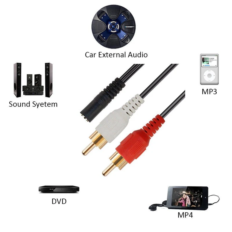 2X 2-RCA - 3.5Mm  Aux ׷  ̺, 