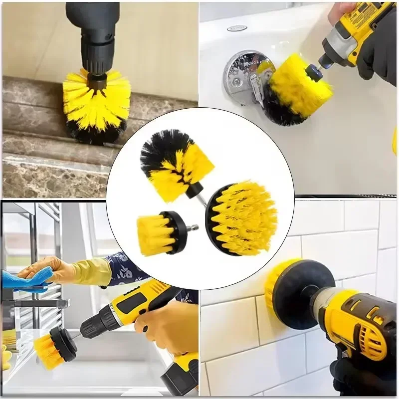 Electric Scrubber Brush Drill Brush Kit Power Drills Scrubber Brush For Carpet Glass Car Tires Nylon Brushes 2/3.5/4'' 4