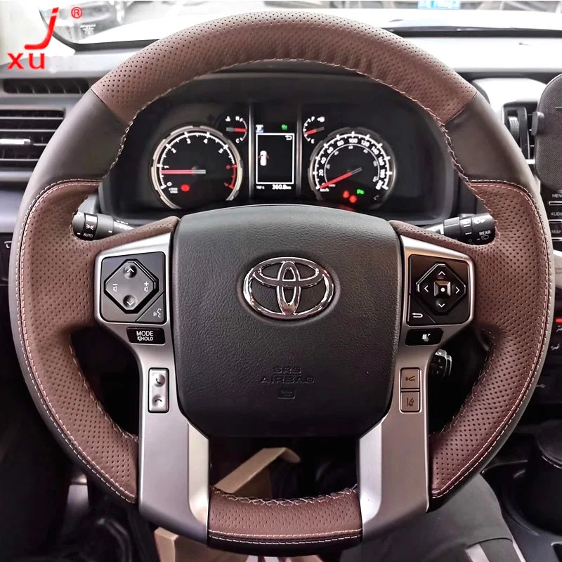 Handgenähter, schweißabsorbierender Auto-Lenkradbezug, Auto-Innenraum für Toyota Tacoma Land Cruiser Prado, DIY, ultradünnes Rindsleder