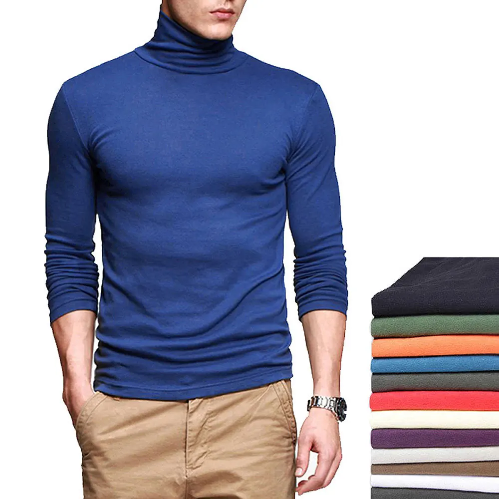 

MRMT 2024 Brand New Men's Cotton Plus Size Turtleneck T-Shirt Solid Color Long Sleeve Skinny Bottom Shirt Lingerie Sweatshirt