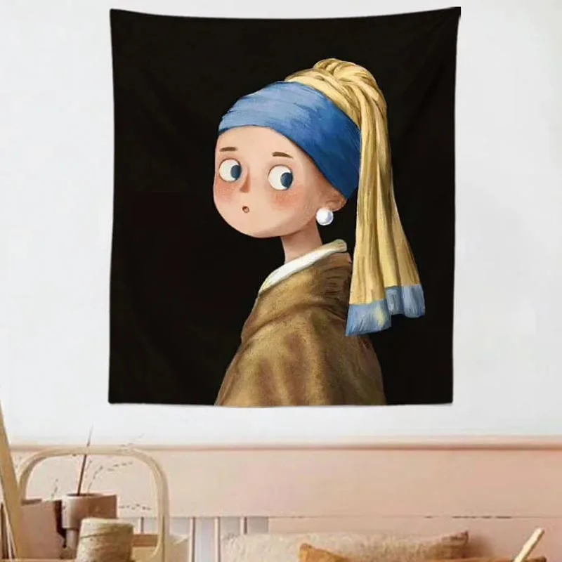 

Гобелен в стиле аниме Kawaii, Мона Лиза Ван Гог, комнатные настенные подвесные головные уборы, домашний декор, современный настенный Декор для спальни, настенная ткань