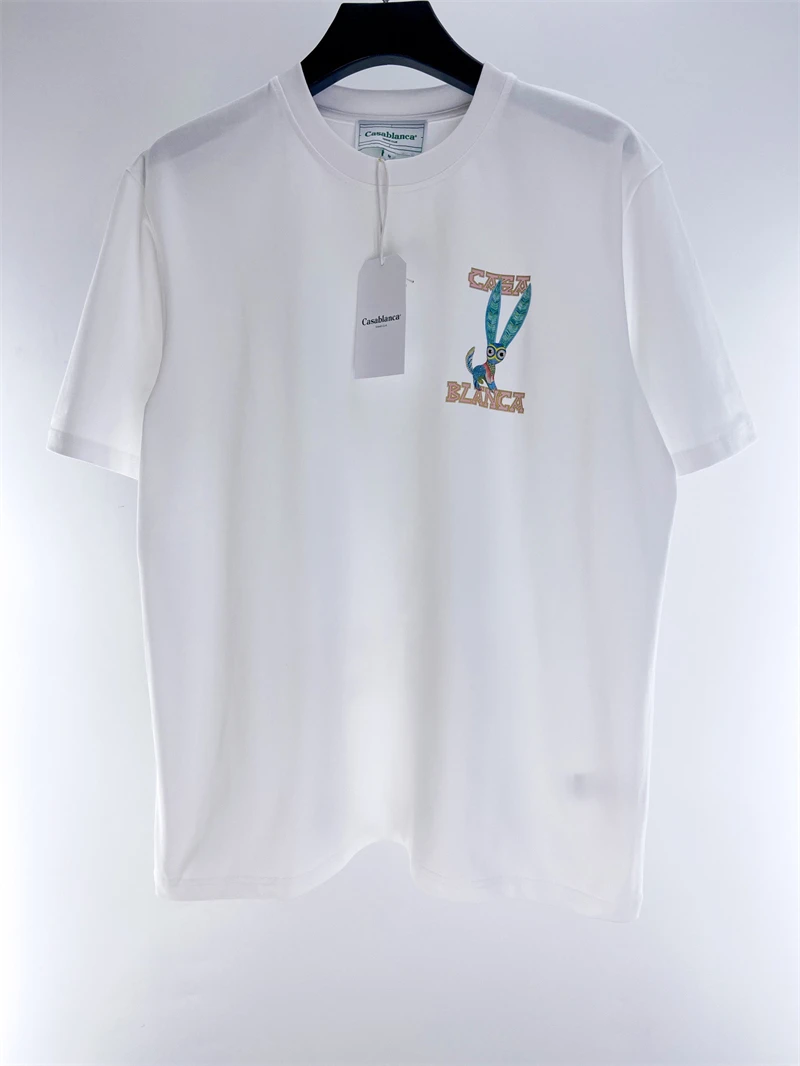 

Top Version Casablanca Rabbit Print T Shirt Men Women Loose White Top Tees