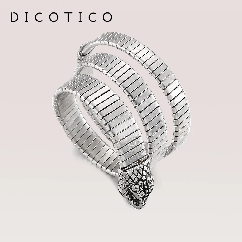

DICOTICO New Animal Snake Charm Bracelets For Women Polished Stainless Steel Cool Girl Three Layers Pulseira Feminina Jewelry