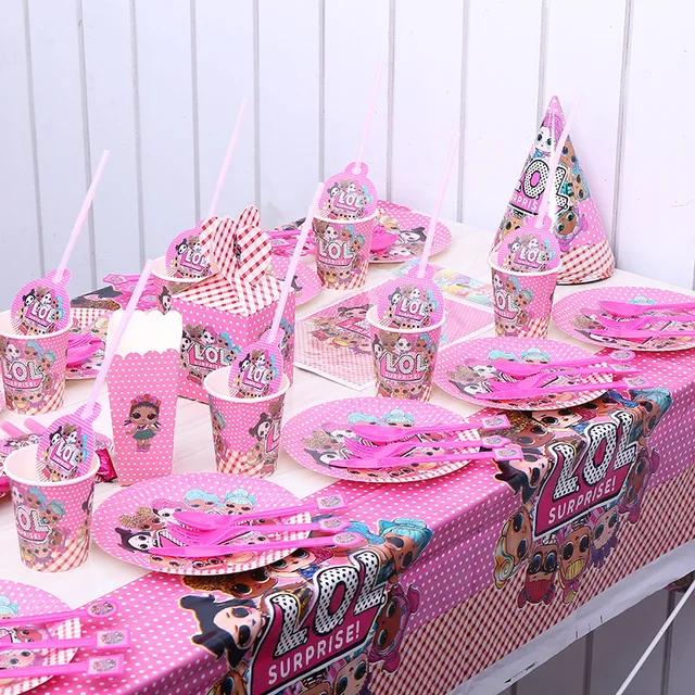 LOL surprise dolls Birthday Party toys figure Decoration Supplies Holiday Cup Plate Spoon Cake Stand figure Kids Gifts 4
