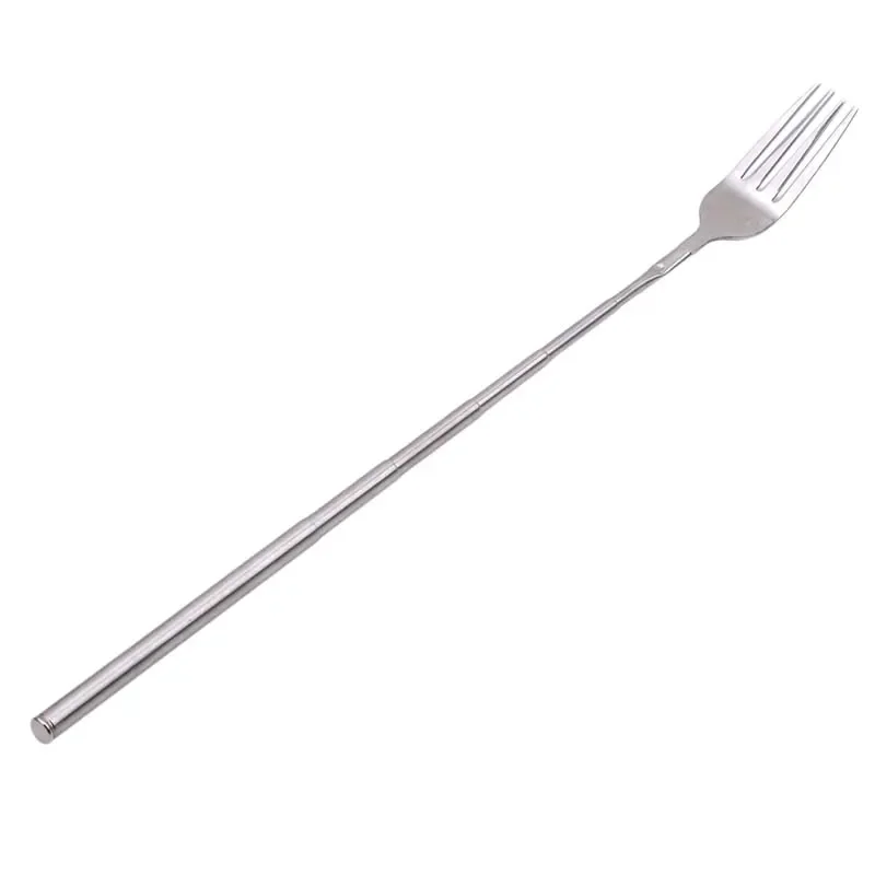 Silver Stainless Telescopic Extendable Fork Dinner Fruit Dessert Long Cutlery Forks BBQ Meat Fork Kitchen Dinnerware Tableware telescopic forks