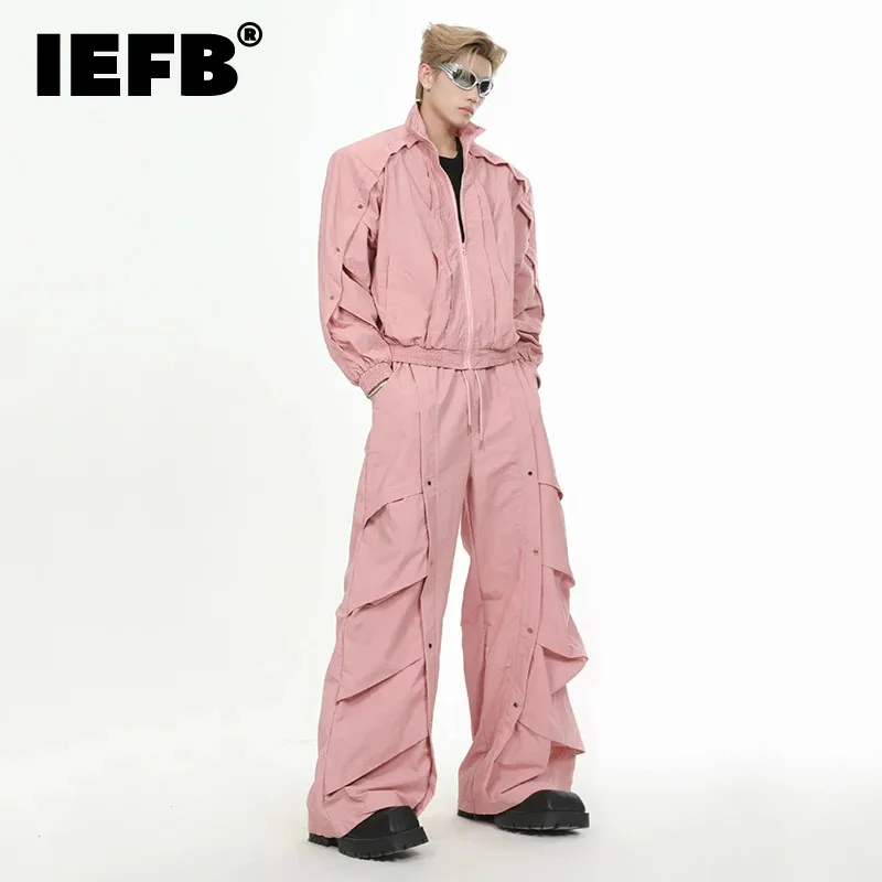 

Нишевые уличные мужские брюки IEFB из двух предметов, жаккардовые прямые повседневные брюки с длинными рукавами, широкими штанинами и завязками на лето 9C6541