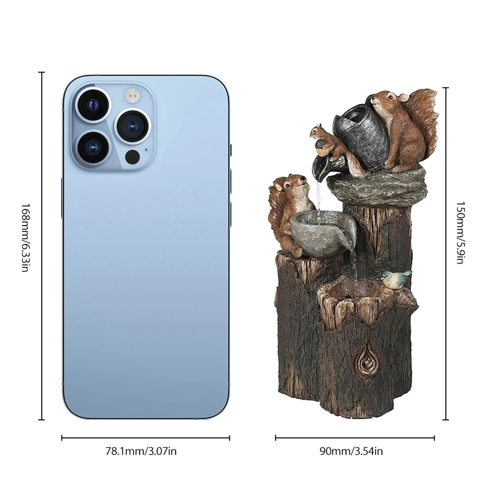 Duck /Squirrel Fountain Ornament Water Fountain Duck Statue Landscaping Decor with Light Water Fountain Squirrel Statue for Lawn