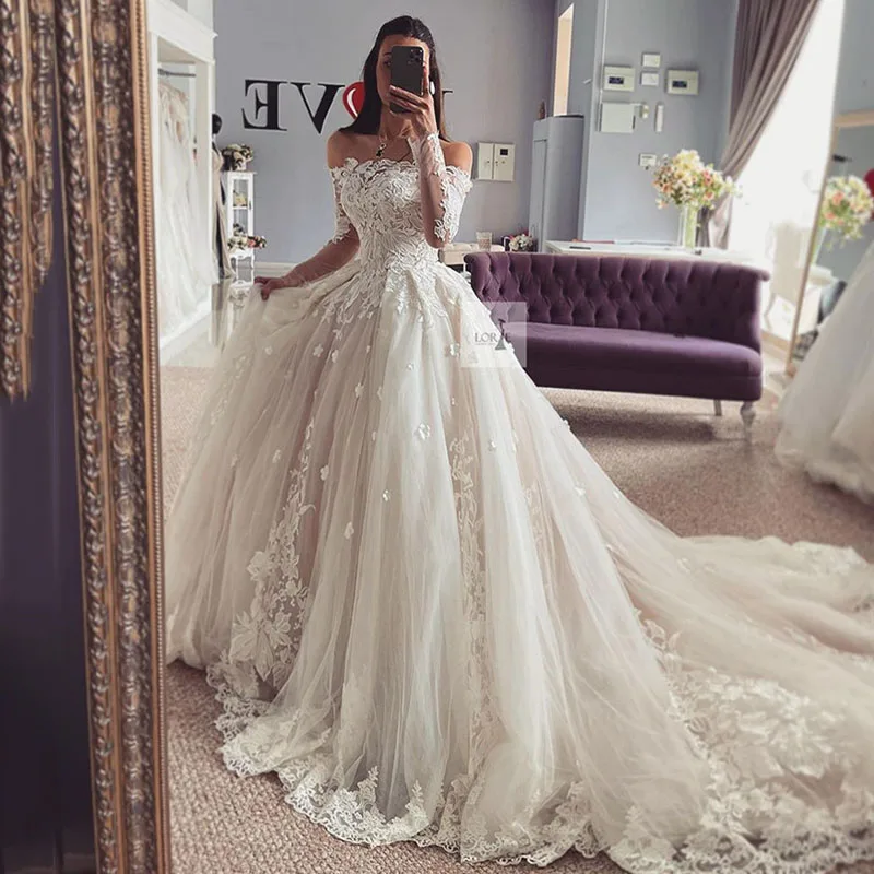 

LORIE Lace Princess Wedding Dresses Long Sleeve Off The Shoulder Appliques Bride Gown 2024 vestidos de novia Wedding Ball Gowns