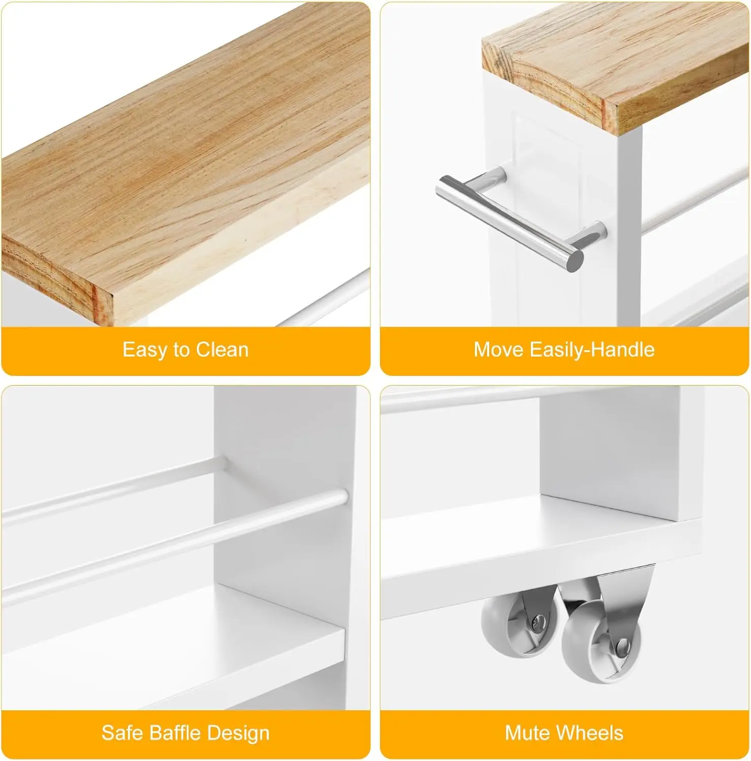 KLM 4 Tier White Slim Storage Cart with Handle, Slide Out Storage Rolling Utility Cart for Kitchen, Laundry, Narrow Places 4