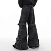 IEFB Multi-pocket Jeans Three-dimensional Lace-up Design Wide-leg Overalls 2024 Autumn Streetwear Black-grey Denim Pants 24X1350 4