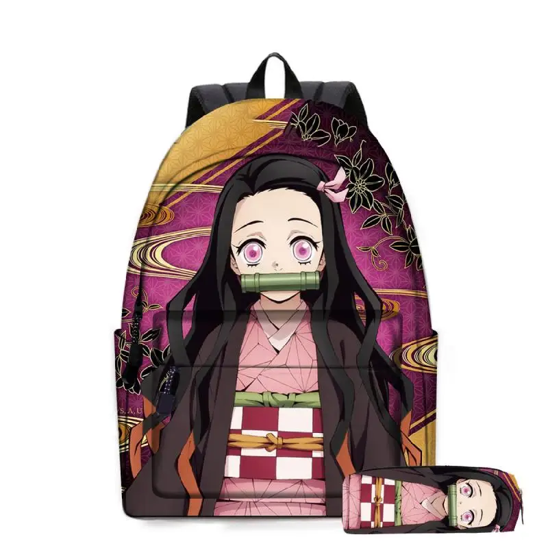 

Kimetsu No Yaiba Cos Student Bag Anime Backpack Demon Slayer Cos Lover Couple School Rucksack Backpack and Pencil Bag 2 Pcs Set