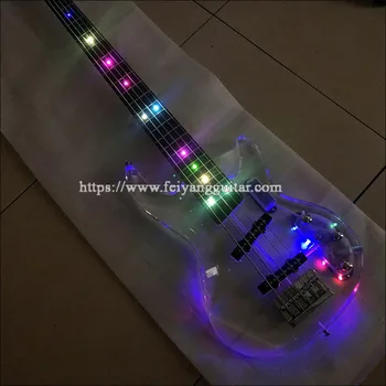 Electric Bass Guitar, Rosewood Fingerboard with LED Light, Acrylic Body, 5 Strings, High Quality Bass Guitar,Free shipping